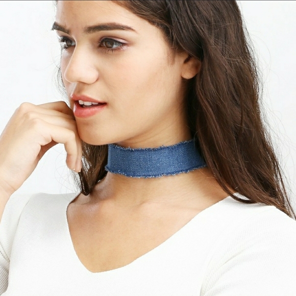 Denim Fringe Choker Necklace | Trendy 90s Style - Picture 5 of 7